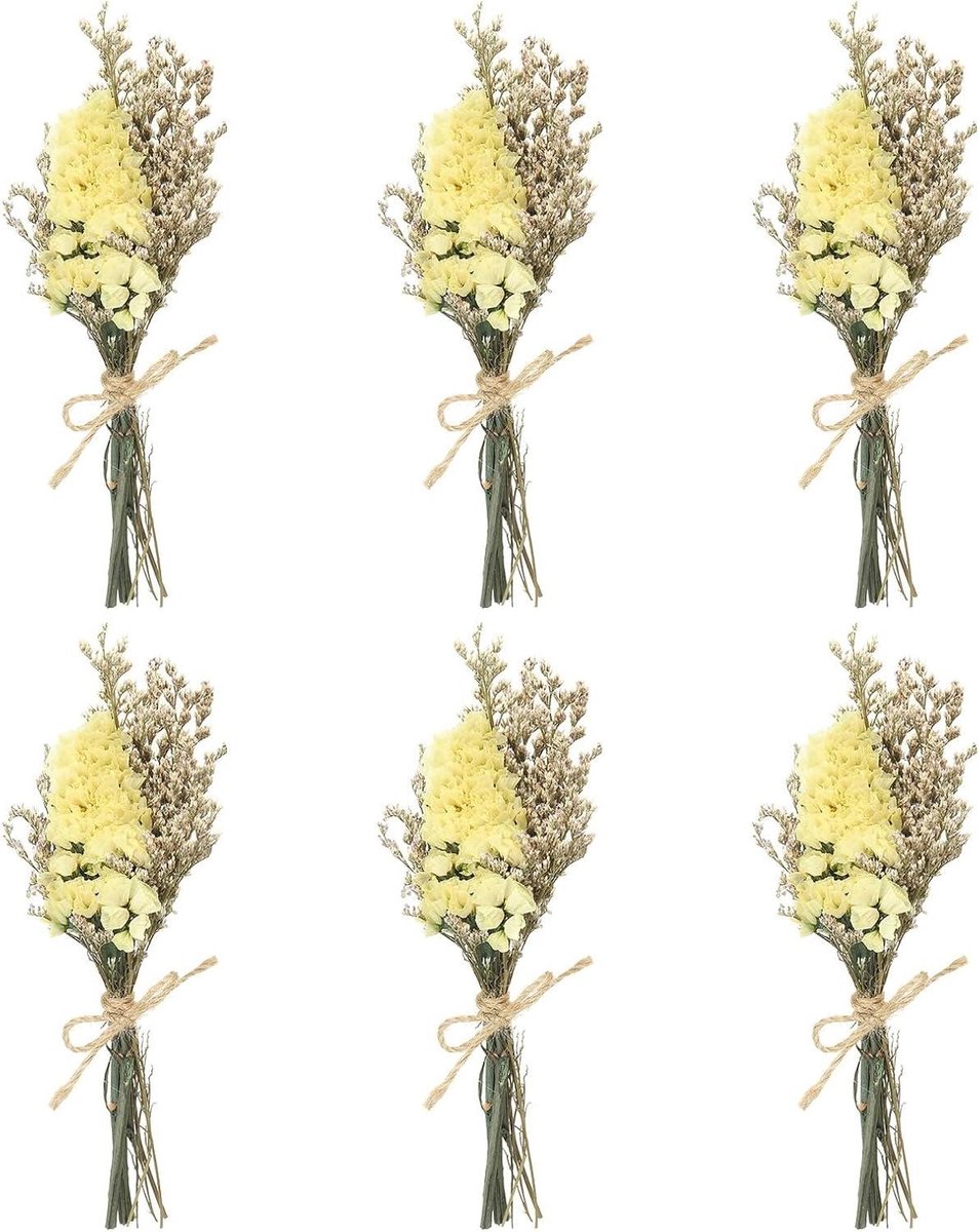 Mini Boeket Gedroogde Bloemen - Natuurlijke Bloemen Decoratie - Knutselen en Decoreren - Handgemaakt door Bloemisten - 6 Stuks - Geel
