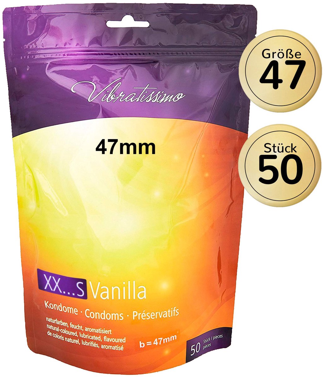 VIBRATISSIMO condooms XXS Vanilla 50-pack | Premium met aroma | Aroma met dunne wanddikte & gearomatiseerd | Maat & flinterdun | b=47mm