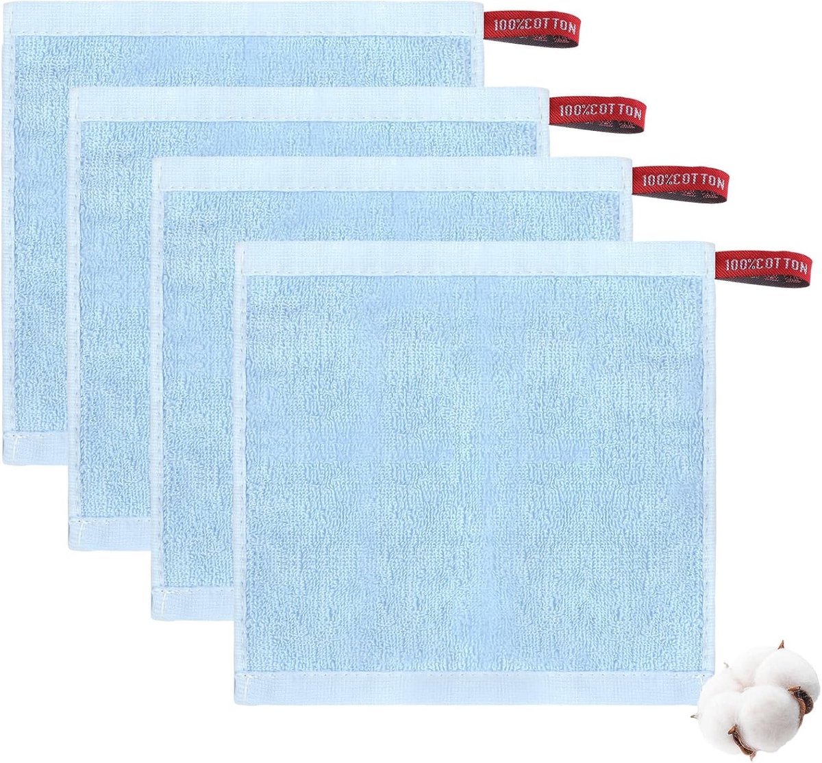 Set van 4 Herbruikbare Katoenen Gezichtswipes 20 x 20 cm, Zachte Make-up Verwijderdoekjes, Wasbare en Milieuvriendelijke Make-up Doekjes