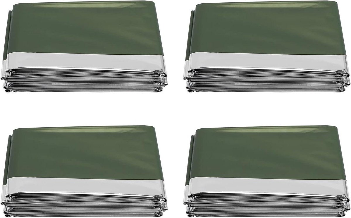 Nooddekens Set - Isolatie Deken - Buiten Overleven - Warmte Vasthoudend - 4 Stuks - Groen