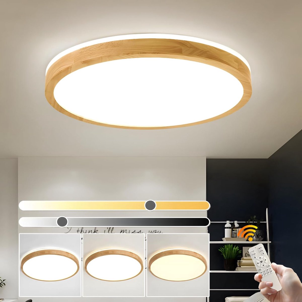 LED-plafondlamp 60cm - natuurlijk hout - dimbaar met afstandsbediening - sfeervolle verlichting voor woonkamer - SnelShoppen