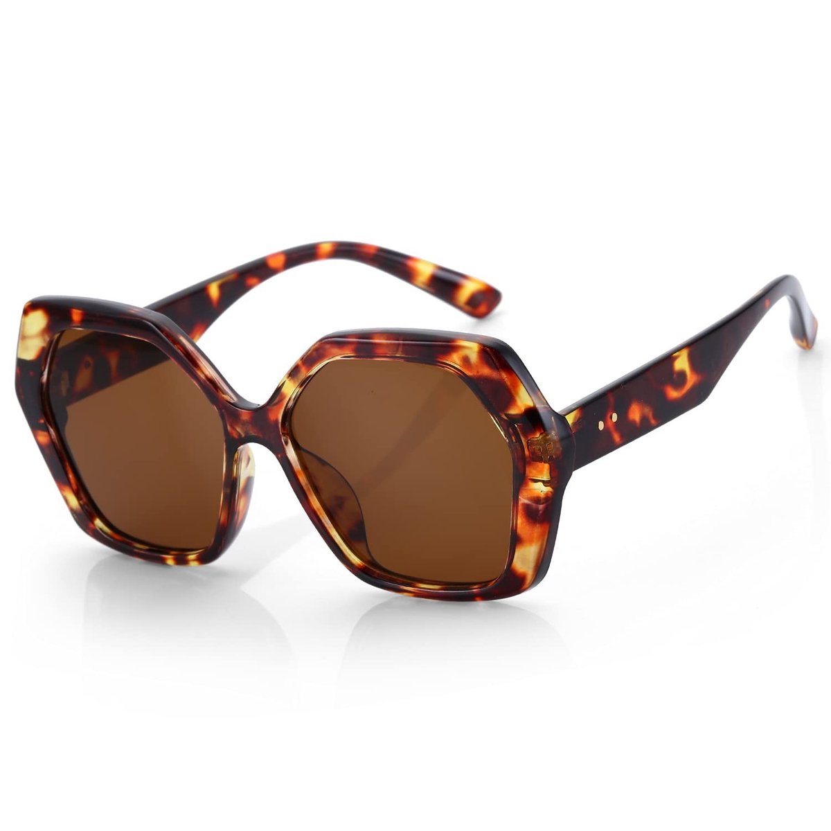 SolidKeus - Retro Grote Hexagon Zonnebril voor Dames met 100% UV400 Bescherming