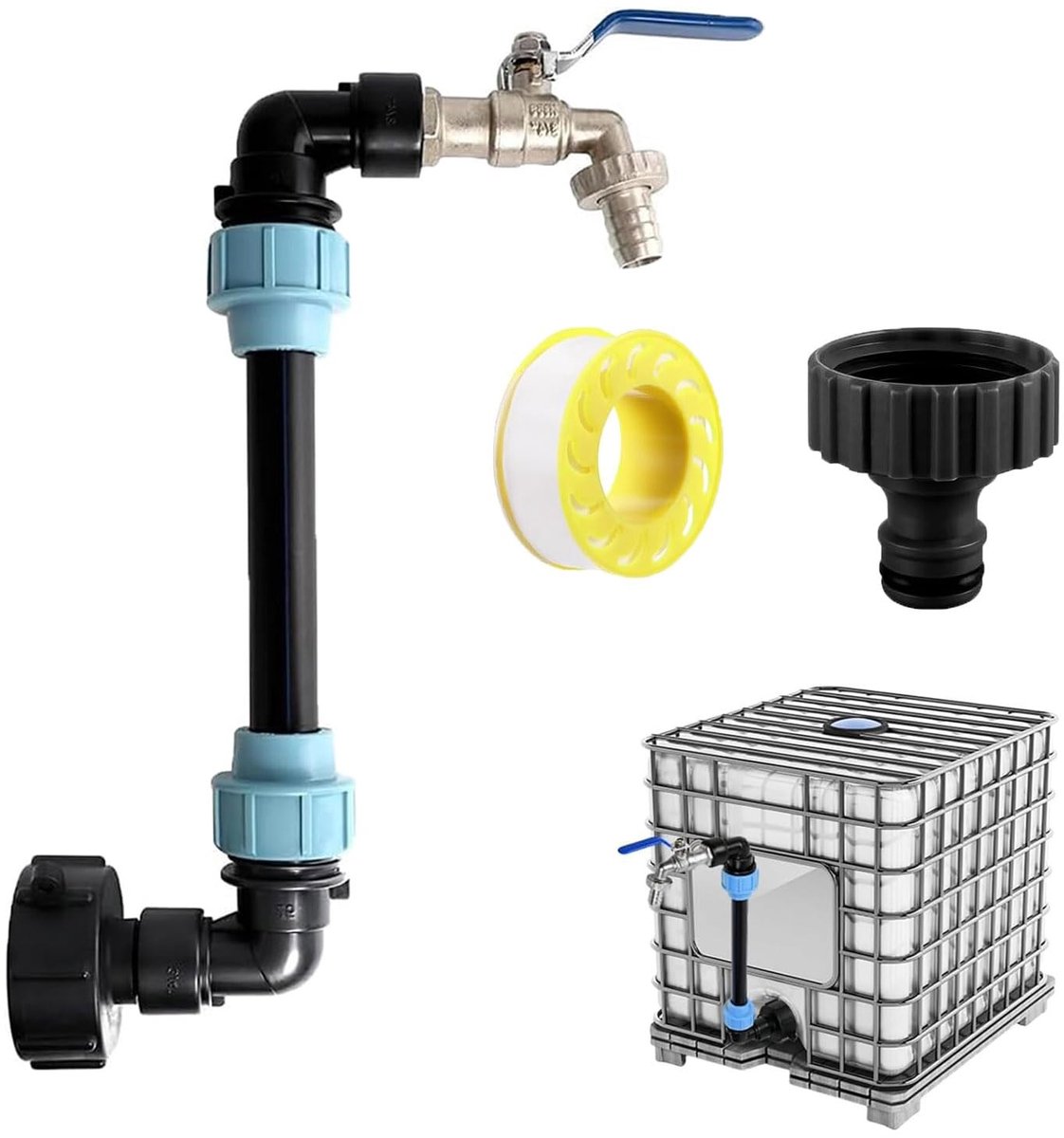 SolidKeus - IBC Gooseneck Afvoertap met Kranen en Verlengbuis