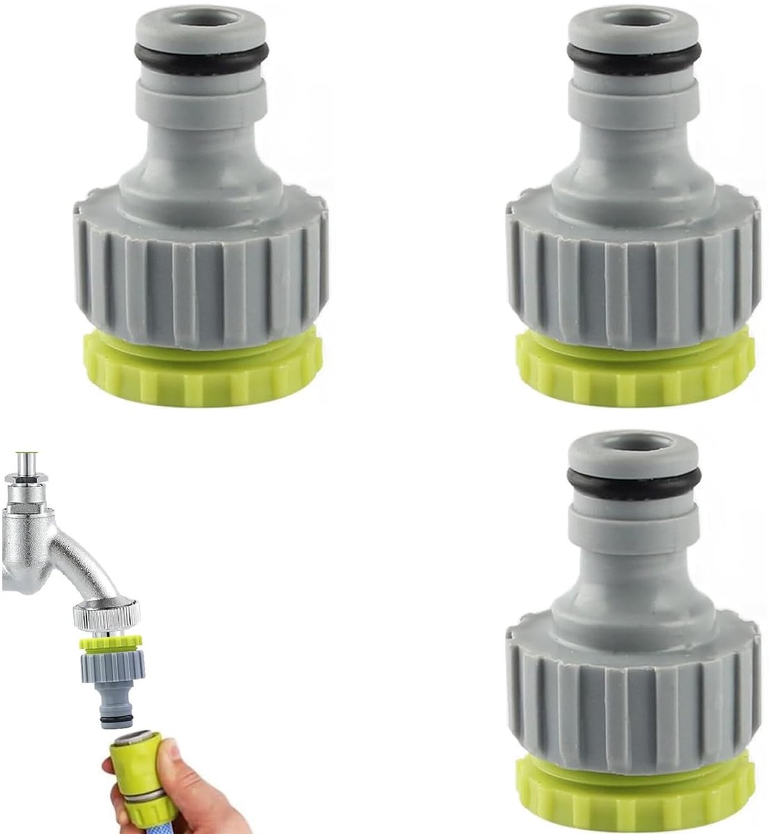 SolidKeus - Tuinslang Kraan Aansluiting, Set van 3 Heavy Duty Plastic Fittingen