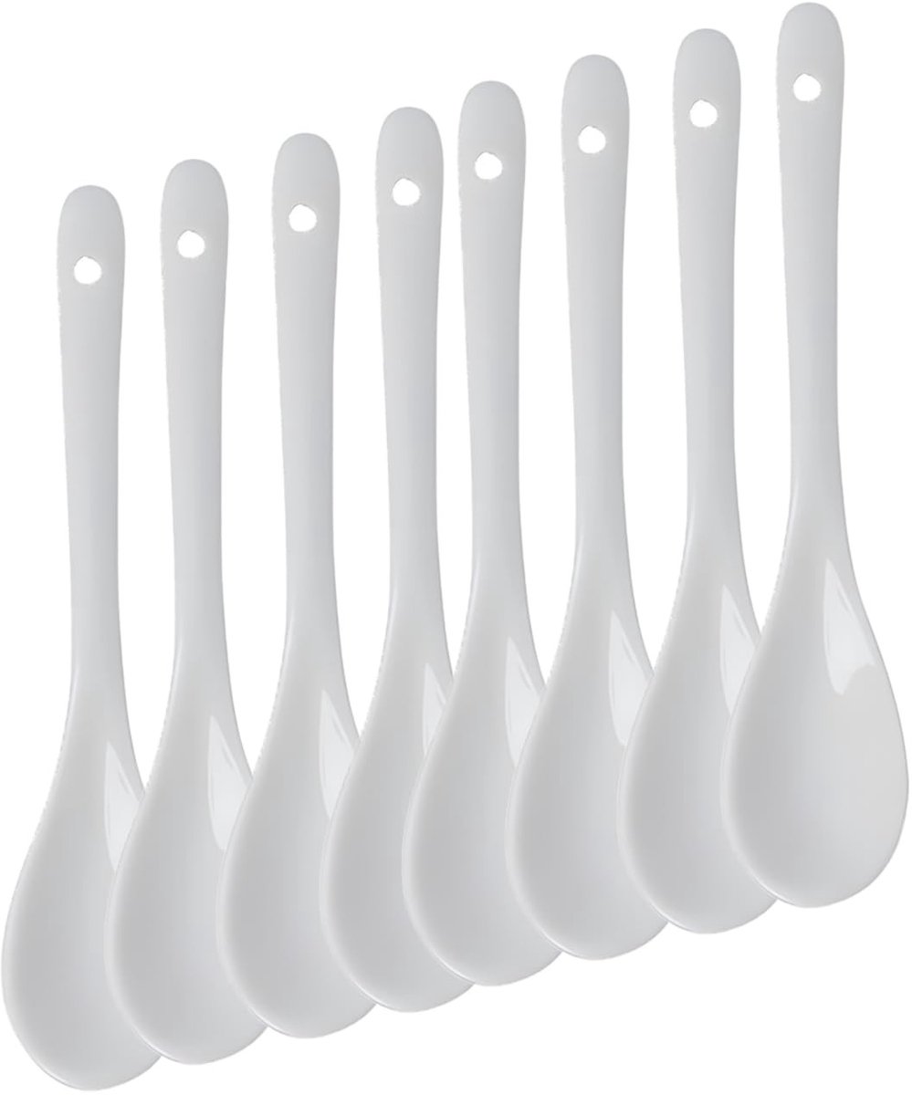 SolidKeus - Set van 8 Witte Porseleinen Koffielepels voor Koffie en Desserts