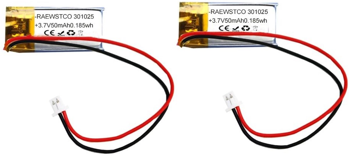SolidKeus - 2 Stuks Polymeer Lithium Batterij 3,7V 50mAh voor Bluetooth Apparaten