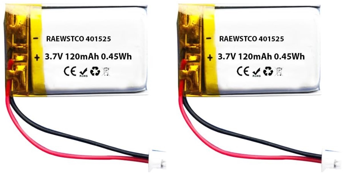 SolidKeus - Pack van 2 Oplaadbare 3.7V Lithium Polymer Batterijen 120mAh