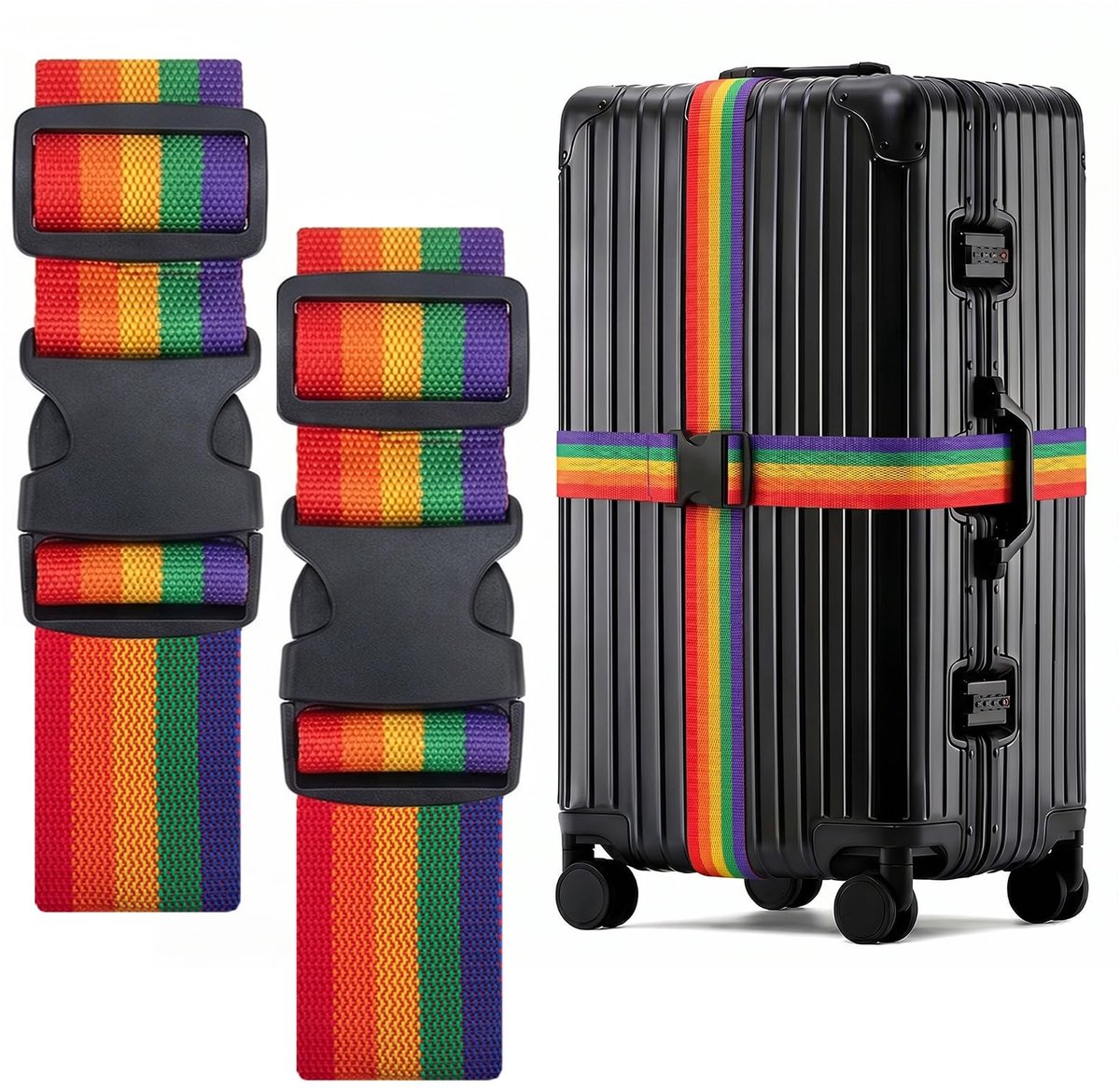 SolidKeus - Regenboog Kofferriemen 2 Stuks, Max 250 cm