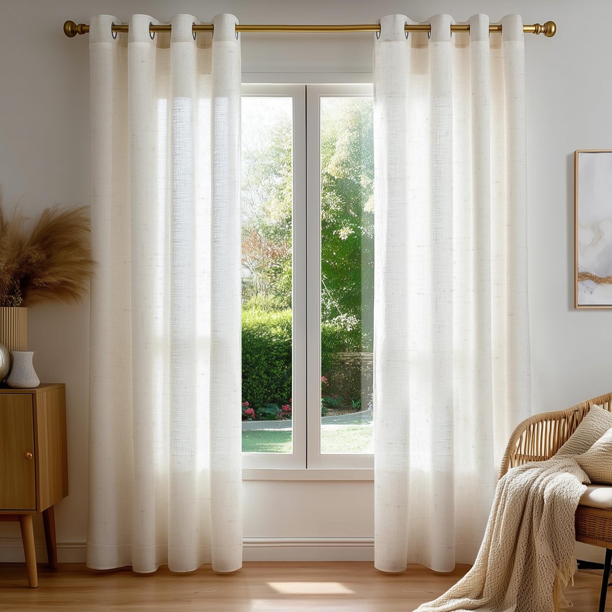 SolidKeus - Transparante Gordijnen met Lussen voor Woonkamer en Slaapkamer 140x240 cm Crèmewit