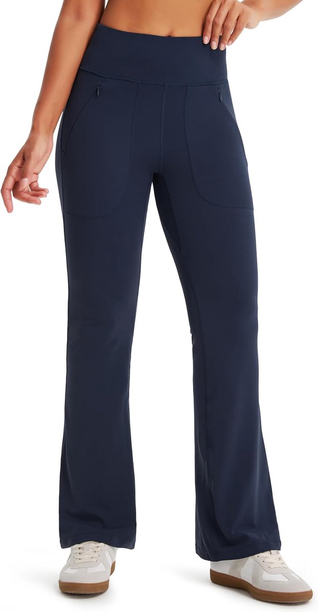 Leggings Hoge Taille Sport Gym Yoga Elastische Leggings Sportbroek Flared Broek Yogabroek Sportleggings Lange Bootcut Broek met Zakken