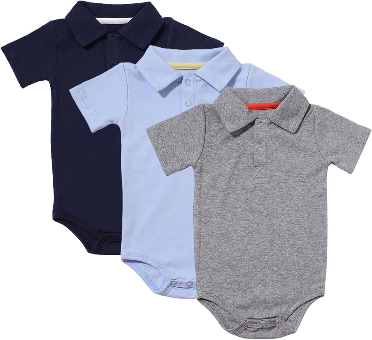 Amropi 3 stuks babyrompertjes met korte mouwen rompers pasgeborenen pyjama katoen speelpak set voor 0-24 maanden, marine/blauw/grijs, 0-3 maanden