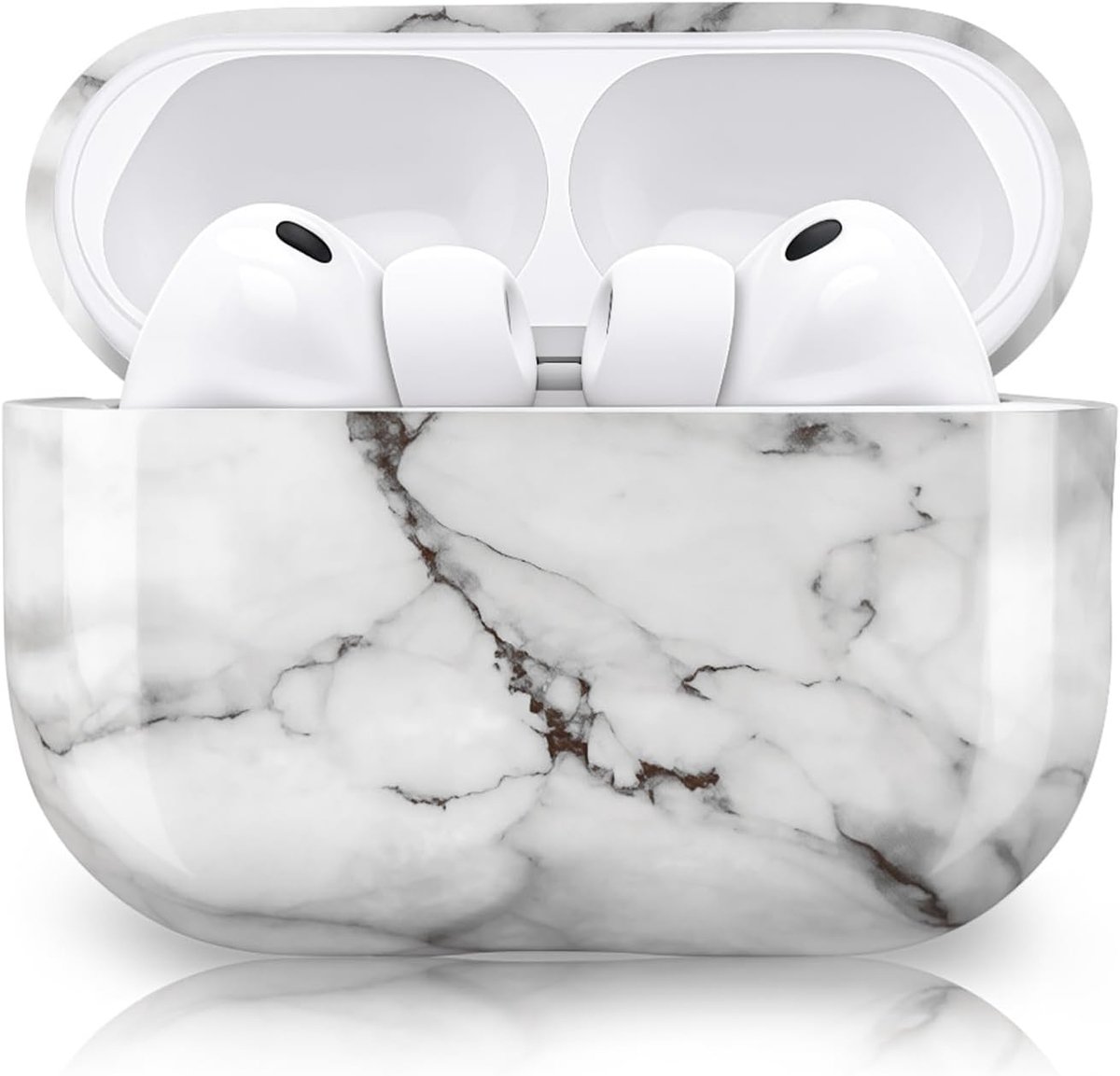 Hoesje voor Airpods Pro 3, marmerpatroon harde pc-hoes, elegant, schokbestendig, draagbare beschermhoes voor Airpods Pro 3e wit