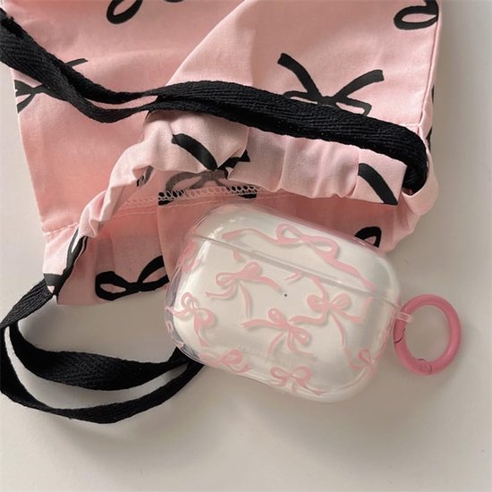 Compatibel voor AirPods Pro 2 hoesje zachte schattige strik patroon mode ontwerp strik esthetische schokbestendige sleutelhanger cover hoofdtelefoon hoesjes voor Airpods Pro 2 -transparant van compatibel — afbeelding 4