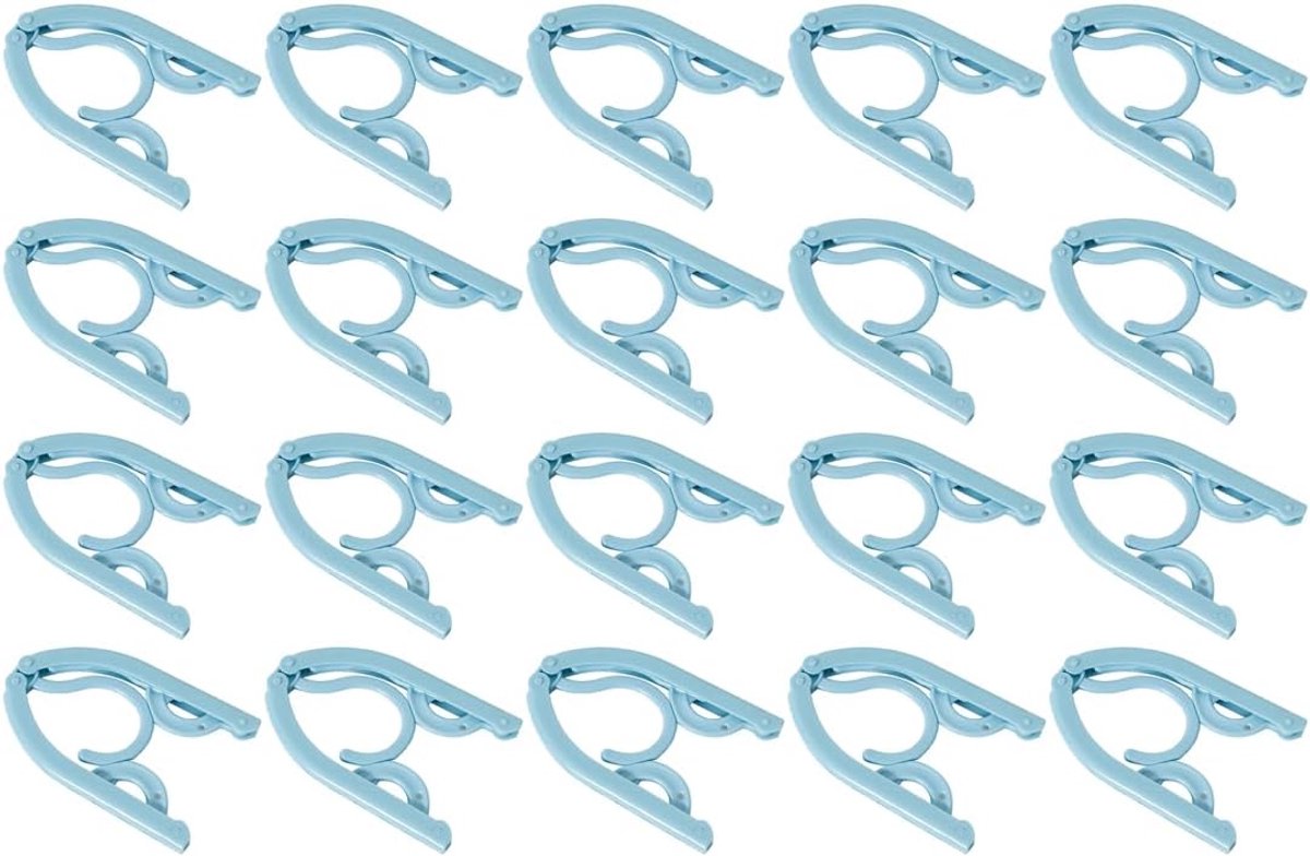 20 stuks draagbare opvouwbare kledinghangers, draagbare opvouwbare reishangers, magische opvouwbare kapstokken multifunctionele reisaccessoires, kledingdroogrek voor reizen (blauw)