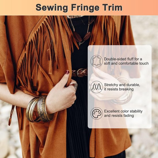 PU Lederen Franje Trim, 1 Yard 10 cm Camel Dubbelzijdig Suede Kwastje Naaien Trim voor DIY Ambacht/Naaien Jurk Kostuum/Tassen Schoen Decoratie, Franje Kwastje — afbeelding 5
