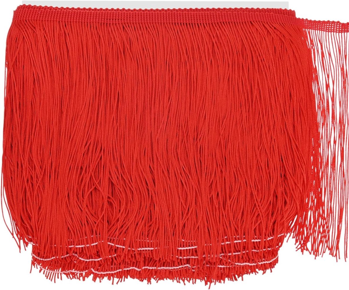 Chainette franjes, 20 cm polyester vlecht kwastjes trim voor doe-het-zelf ambachten/Latijnse jurk/lampenkap decoratie/trouwjurk/naaien/kleding franje garen [rood]