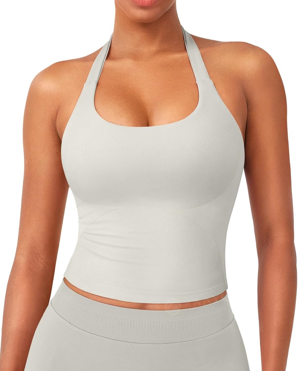 Impact-halter-tanktop, dames, longline, rugvrij, gewatteerd, crop-top, sport, workout, basic, sexy, mouwloos, zomer bovenstuk
