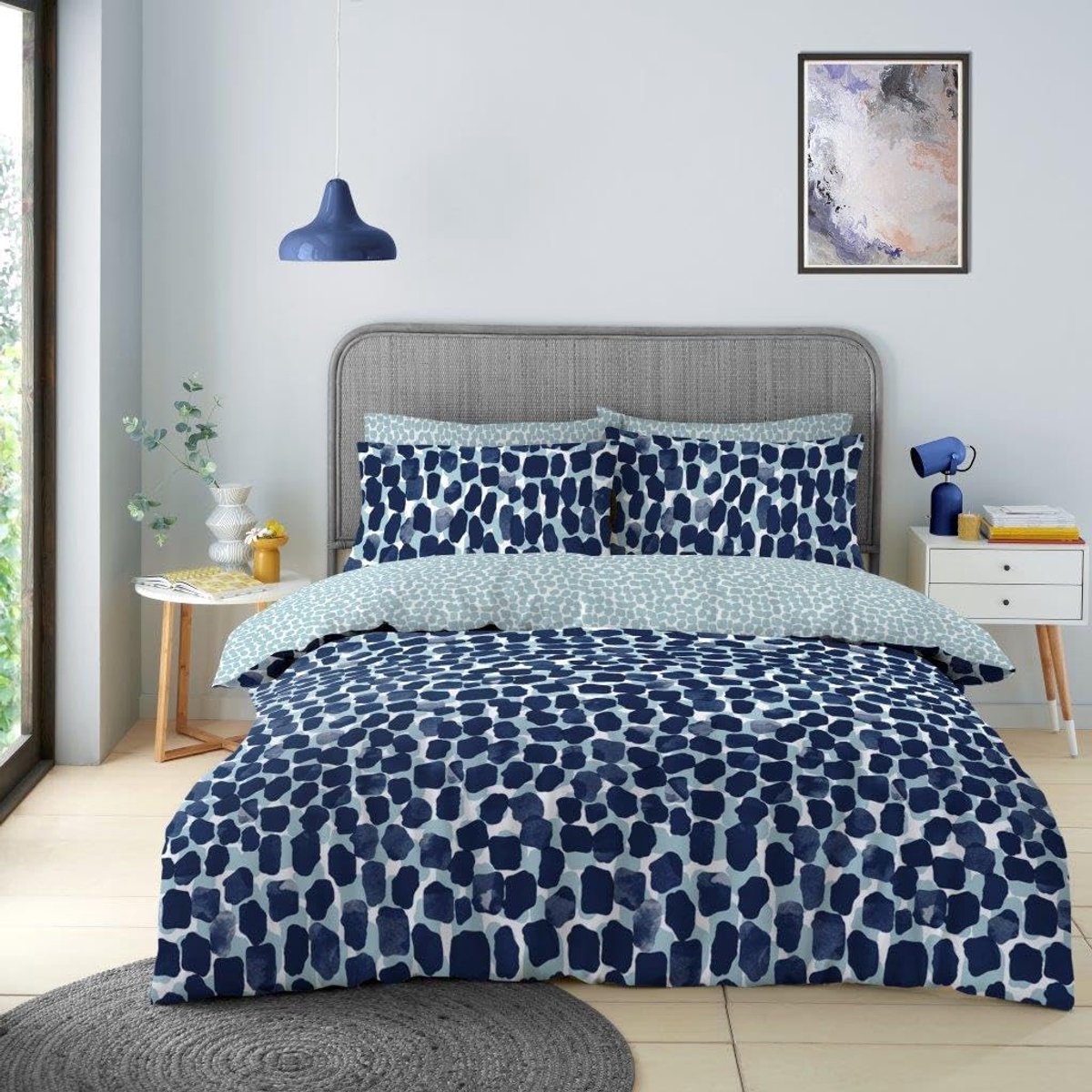 Bedrukte dekbedovertrekken met 2 Pilow-hoezen - omkeerbaar beddengoed, kingsize dekbedovertreksets - ademende dekbedovertrekken (230 x 220 cm)