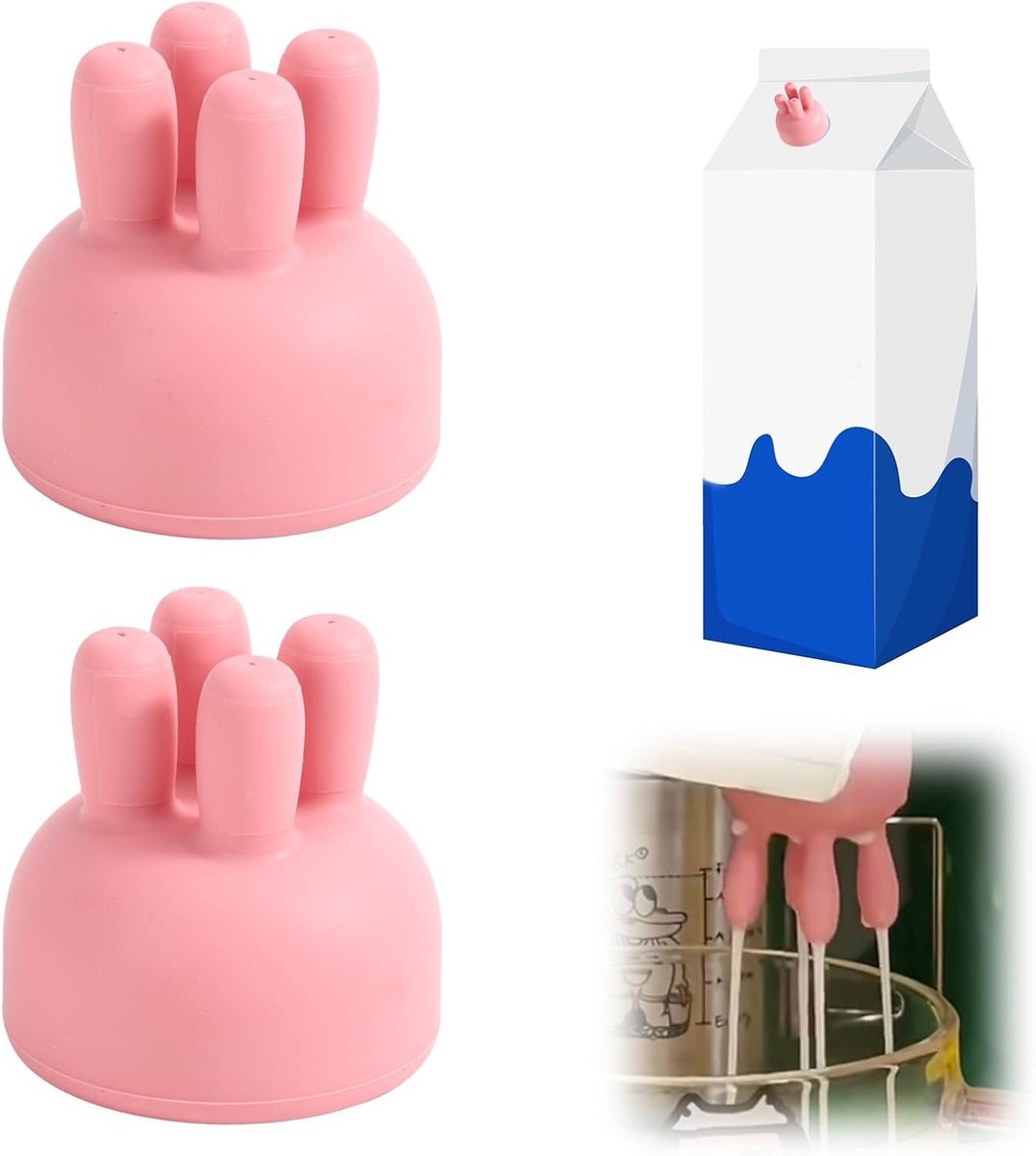 2st Koe Uier Melkpak Dop, Siliconen Melkdop, 3D Geprinte Koe Uiervormige Lekvrije Grappige Schenktuit voor Melkfles Keukenbenodigdheden (Roze)