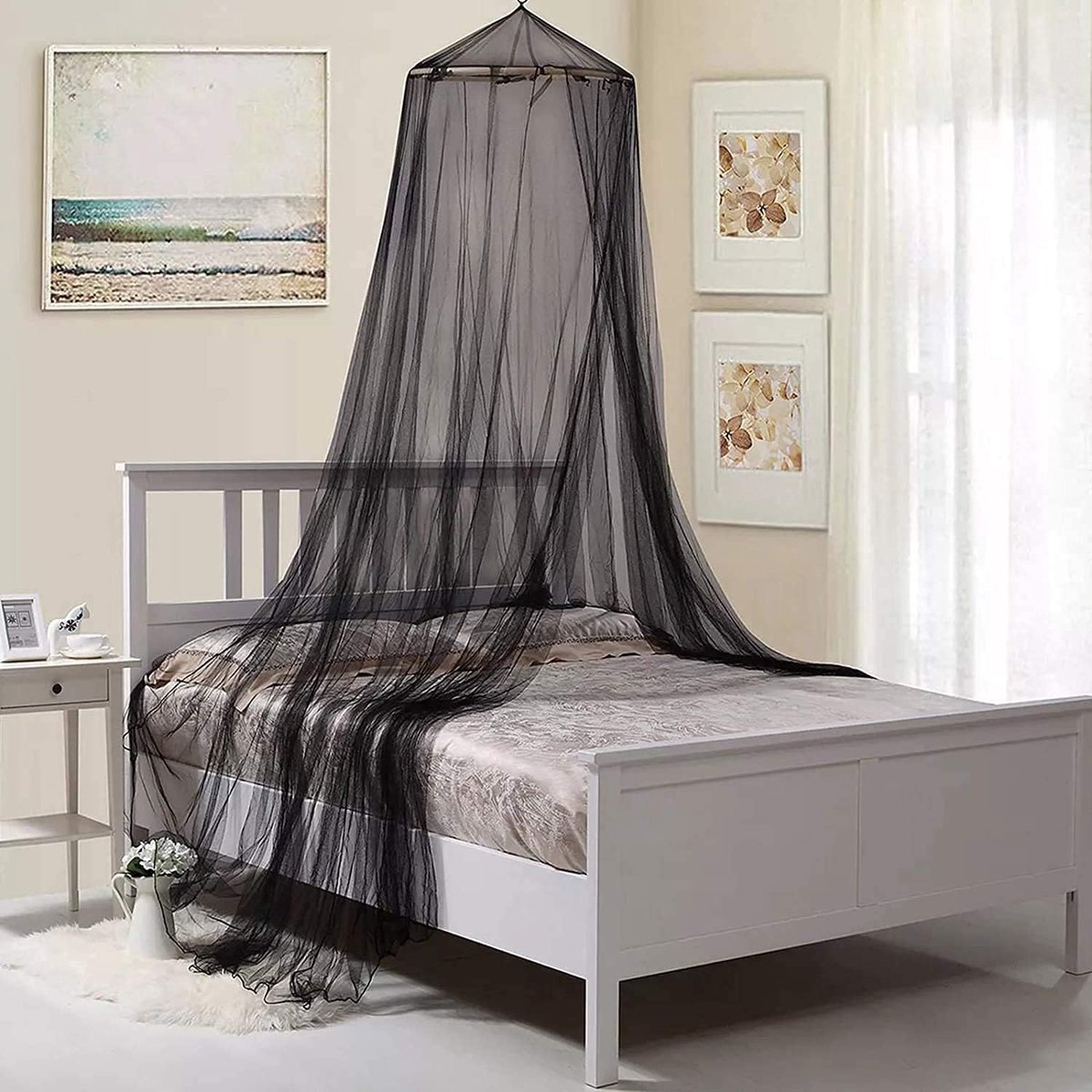 Muggennet, bedhemel voor meisjes, kamerdecoratie, insectenbescherming, hangende luifel voor volwassenen, baby's, outdoor, camping, zwart