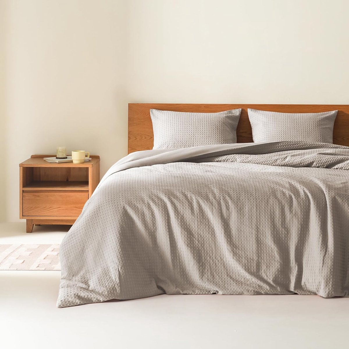 Spaces Taupe Queen Dekbedset - 3-delige ademende geweven wafelgebreide dekbedsets, moderne boerderij boho dekbed en shams, microvezel queensize bedset, voor het hele seizoen,