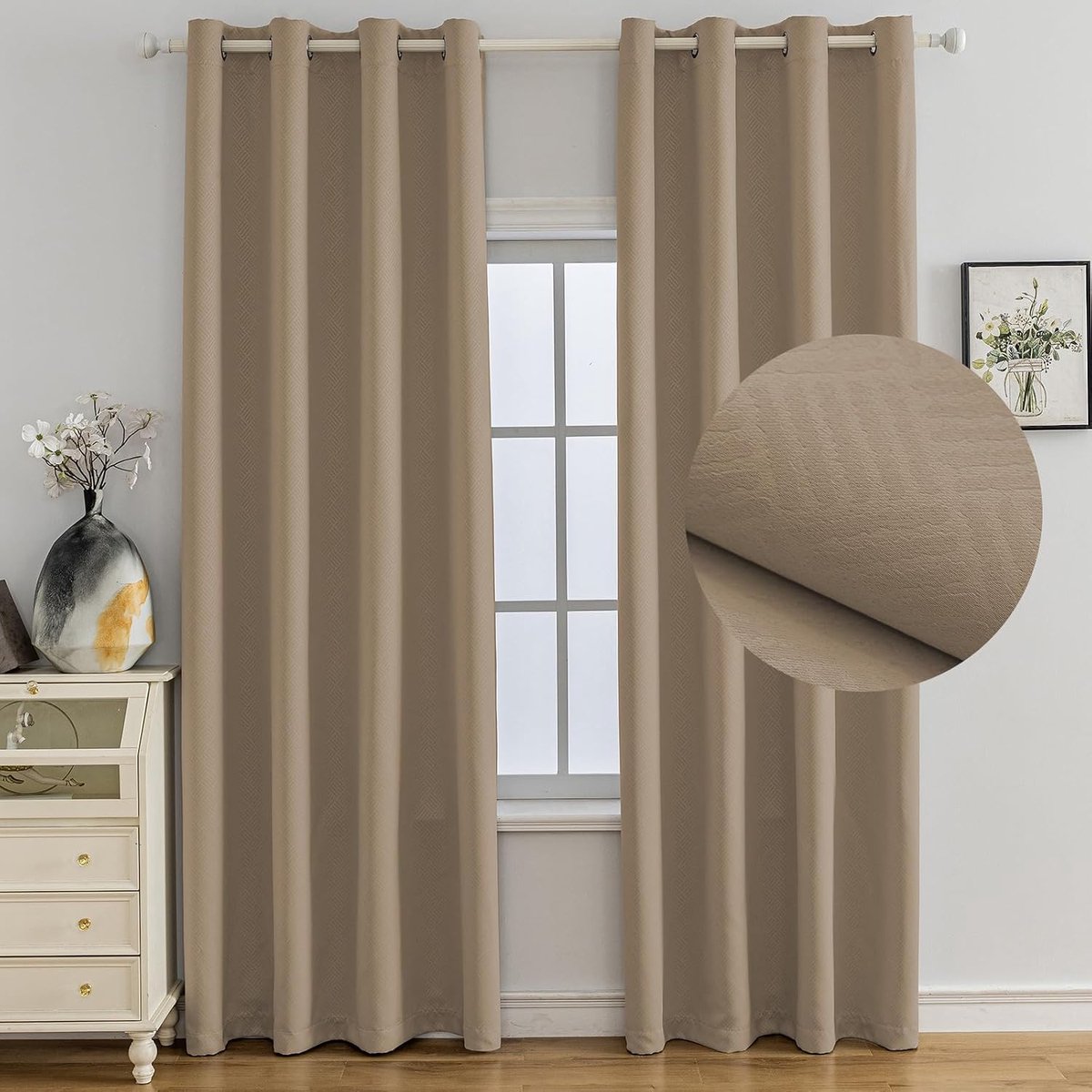 Set Van 2 Thermische Verduisterende Gordijnen, 140x160 CM, Warmte-Isolerende Gordijnen, Geschikt Voor Woonkamer Slaapkamer, Modern Design Met Oogjes, Licht Curry