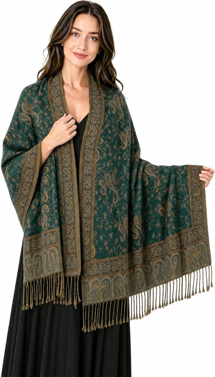 Sjaal voor Dames, Zachte Zijdeachtige Reversibele Paisley Omslagdoek, Grote Sjaal voor Avondjurk, Bruiloft en Reizen, Groen