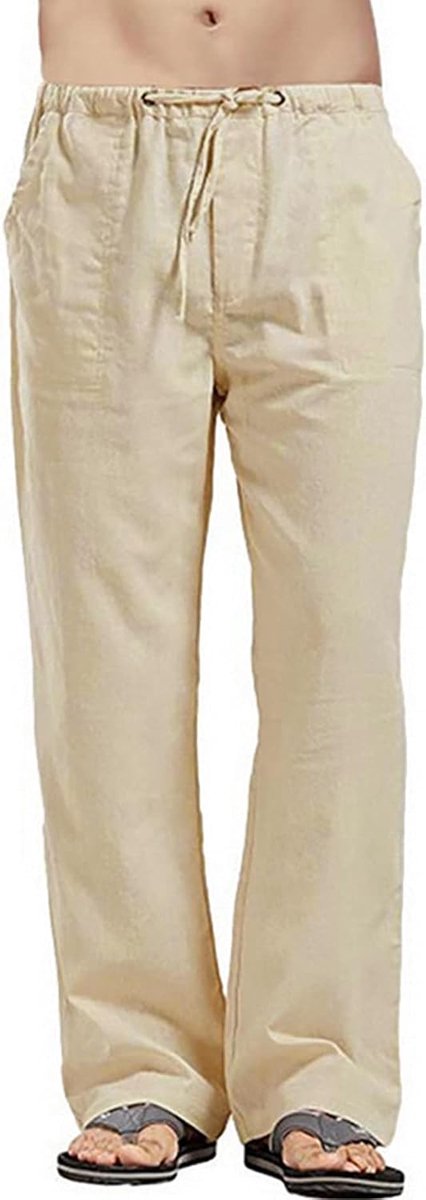 Linnenbroek voor heren, grote maat, S-5XL, zomerbroek, lichte zomerbroek met trekkoord, strandbroek, vrijetijdsbroek, lang, losse pasvorm, voor vakantie, strand, dagelijks gebruik