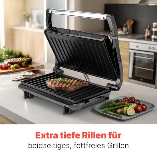 Elektrische Grill - Contactgrill - Lekker Grillen - Antiaanbaklaag - 700 Watt - Zwart zilver — afbeelding 3