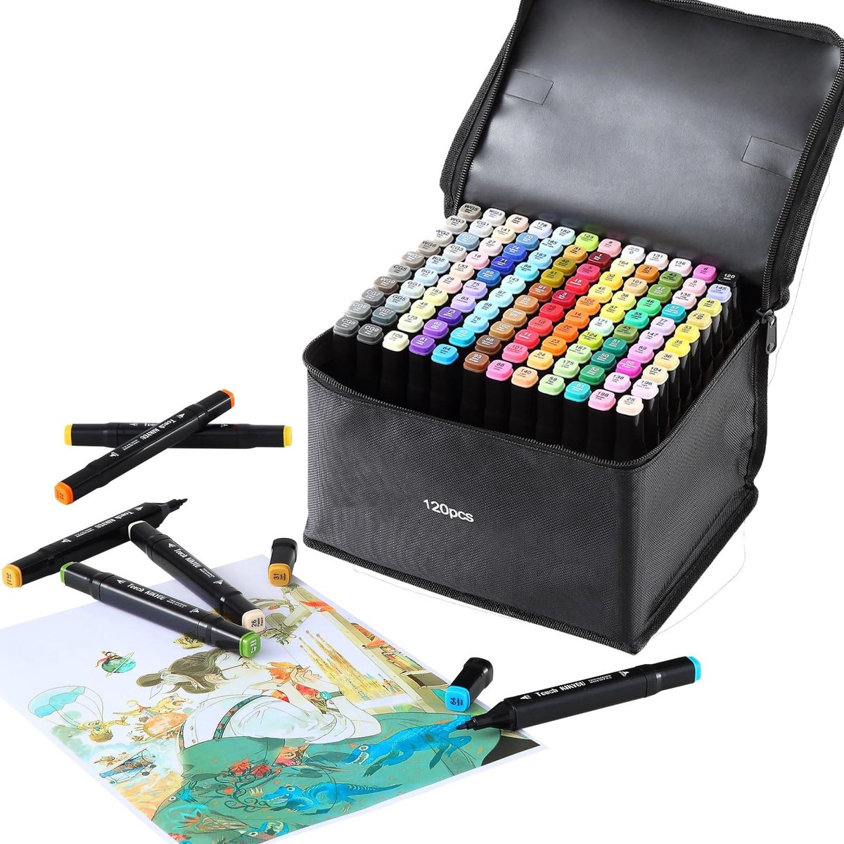 SolidKeus - Set van 120 Alcohol Markers met Dubbele Punt en Draagtas