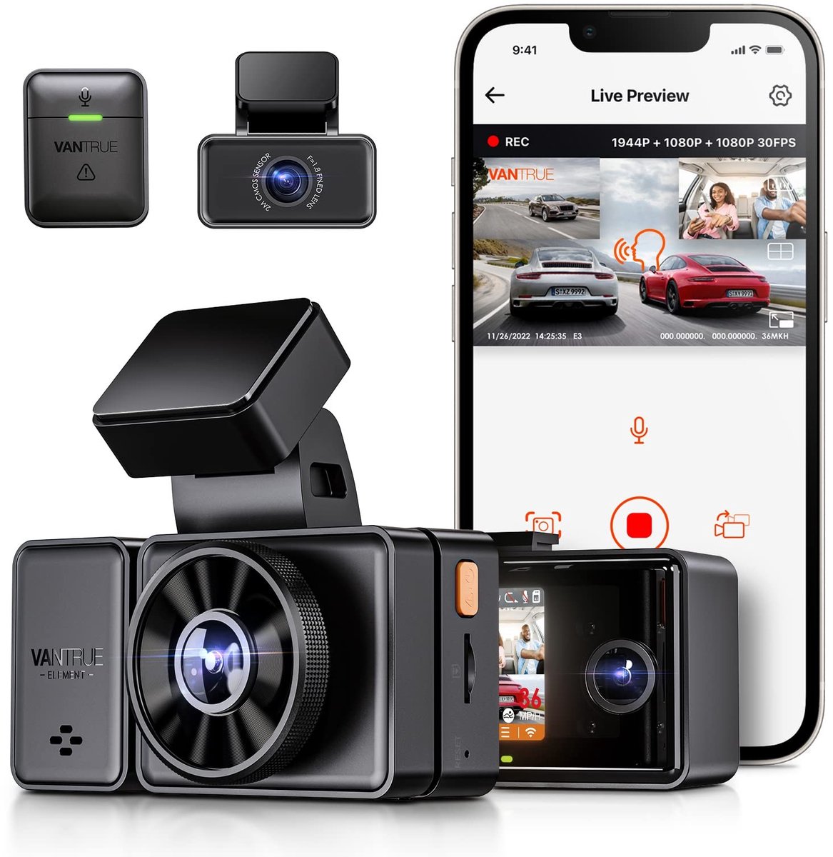 SolidKeus - E3 3 Lens Dashcam met 5GHz WiFi en GPS, 1944P