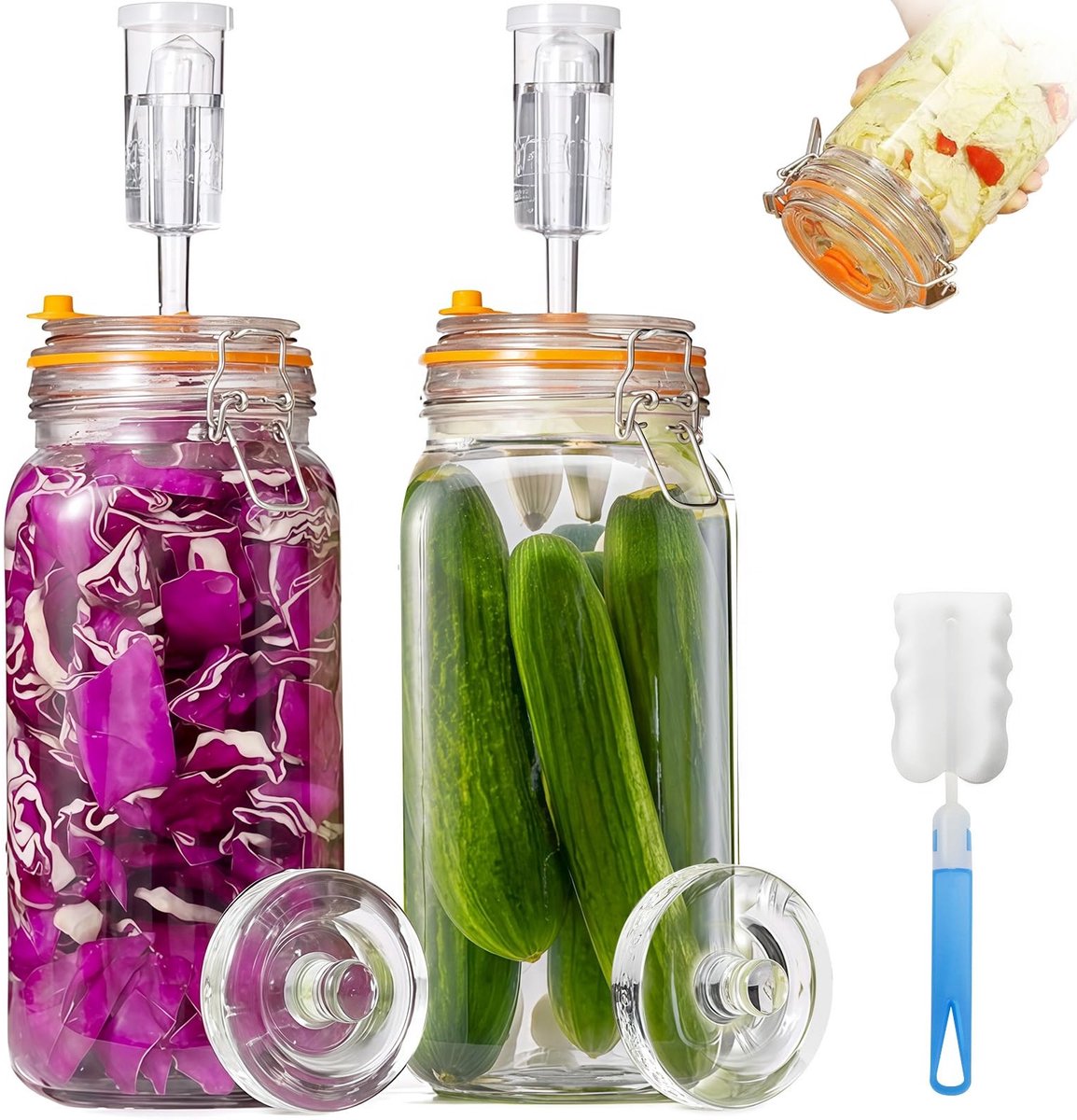 SolidKeus - Fermentatieglas Set van 2 L met Gewicht en Borstel