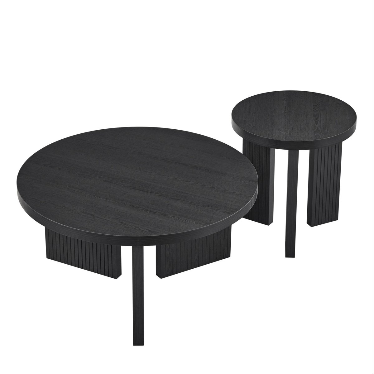 COVREO Salontafel set van 2 80 cm zwart MDF, rond met rillenstructuur