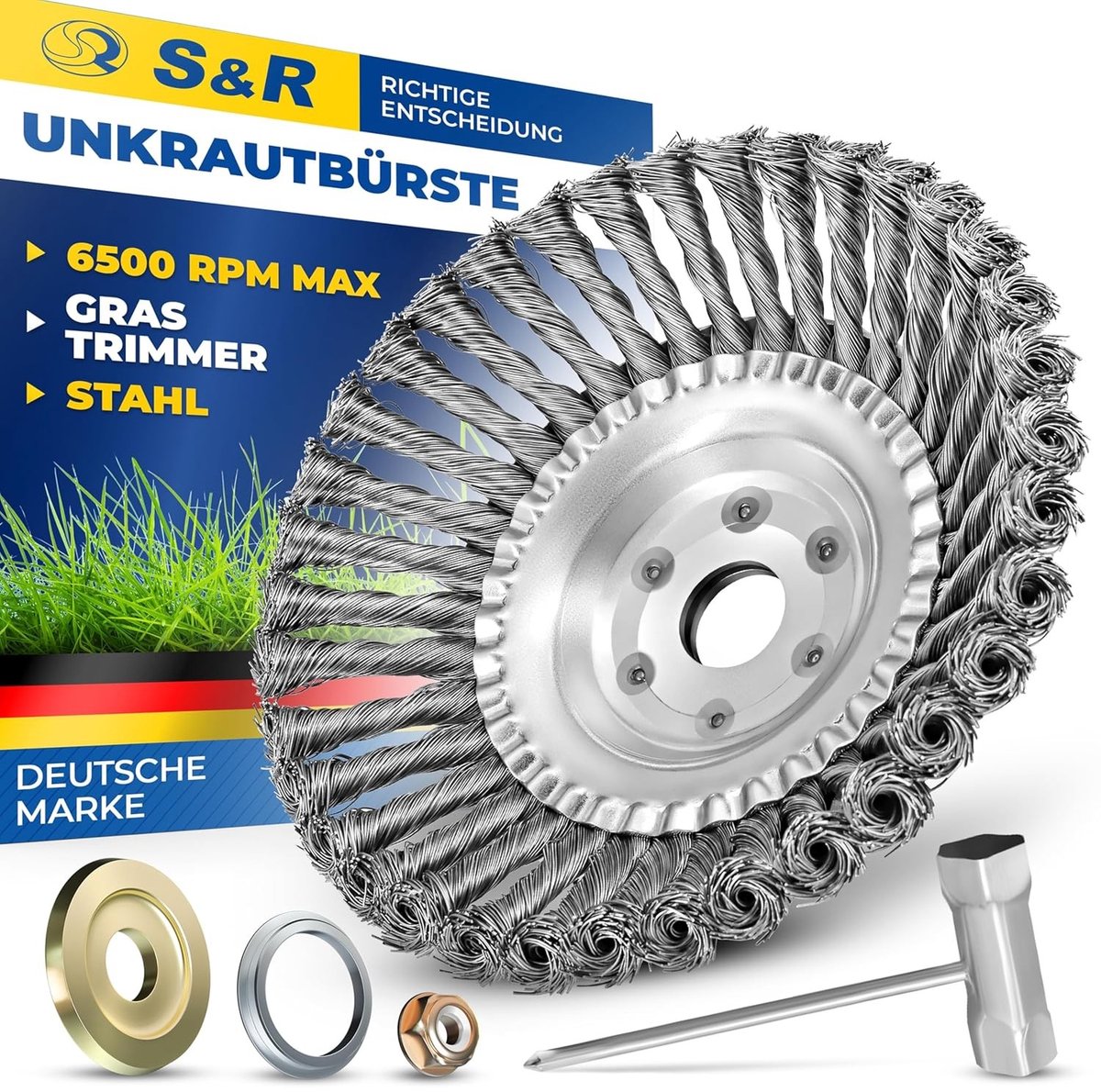 Onkruidborstel - Staal - 200 mm - Gevlochten Draad - Voor Bosmaaiers en Grastrimmers