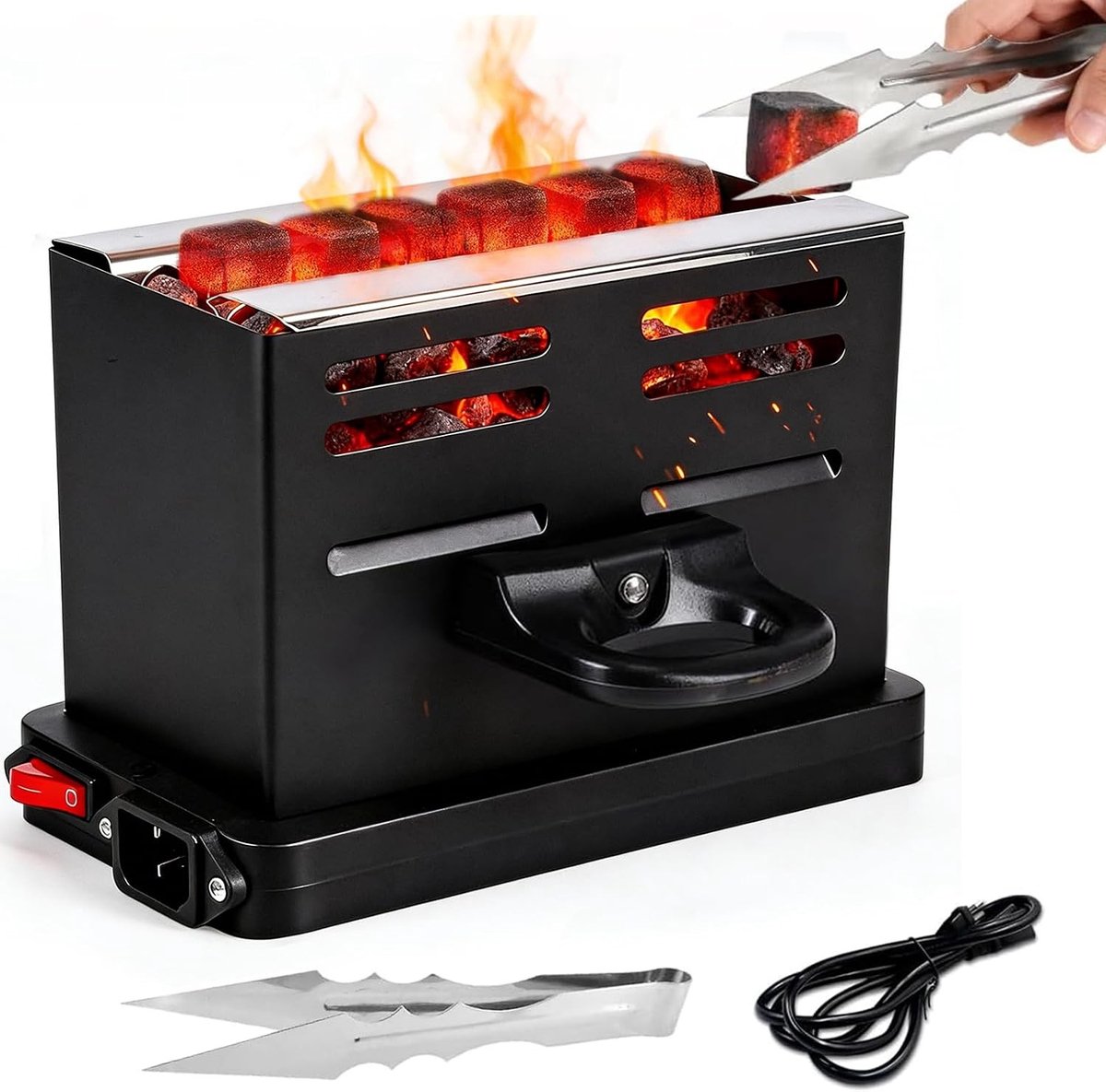 Elektrische Houtskoolontsteker - Zwart - 17 x 9 x 14 cm - Hittebestendige Roestvrijstalen Grill Aansteker - Voor Buiten Barbecues