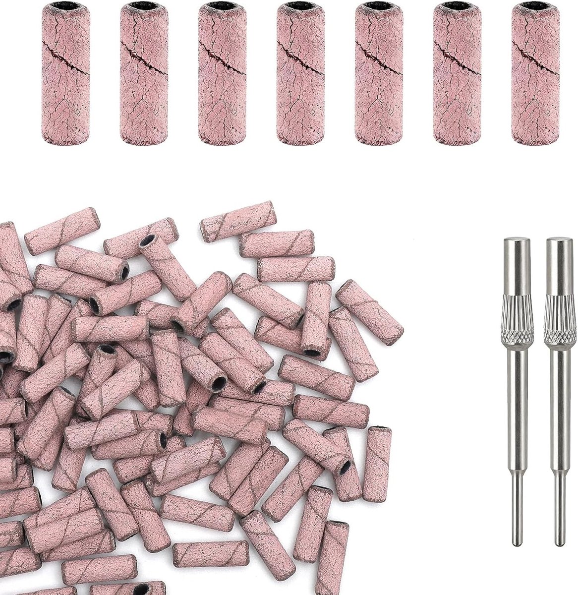Kleine Nagelschuurbanden - Roze - 4 mm - Ultrafijne Schuurhulzen met 2 Nagelfrezen Bits - Voor Manicure en Pedicure