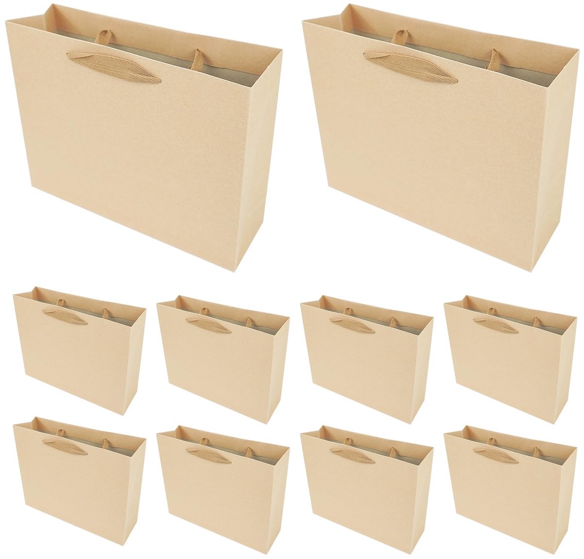 SolidKeus - 10 Luxe Kraft Papieren Cadeauzakken met Handvatten 27x8x21cm