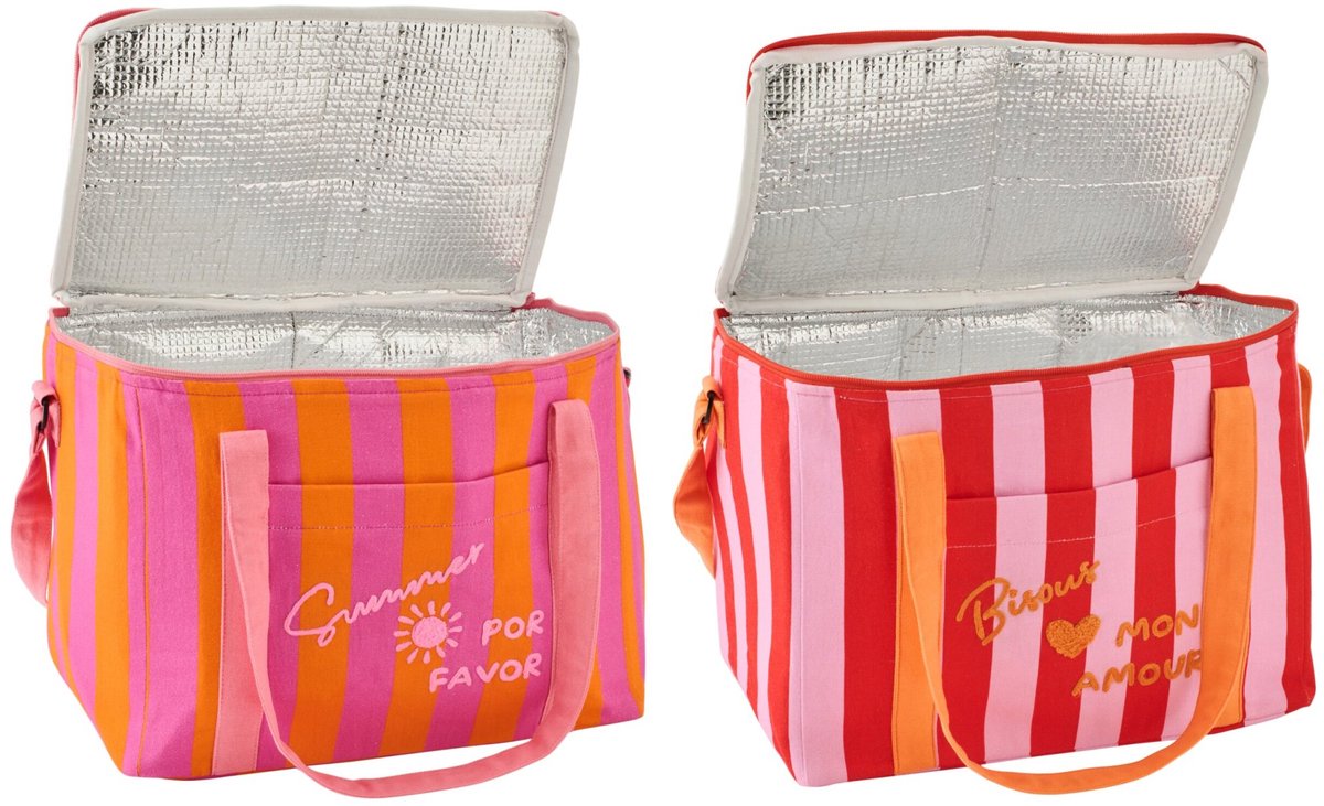 J-Line koeltas Summer + Bisous Gestreept - katoen - mix - set van 2