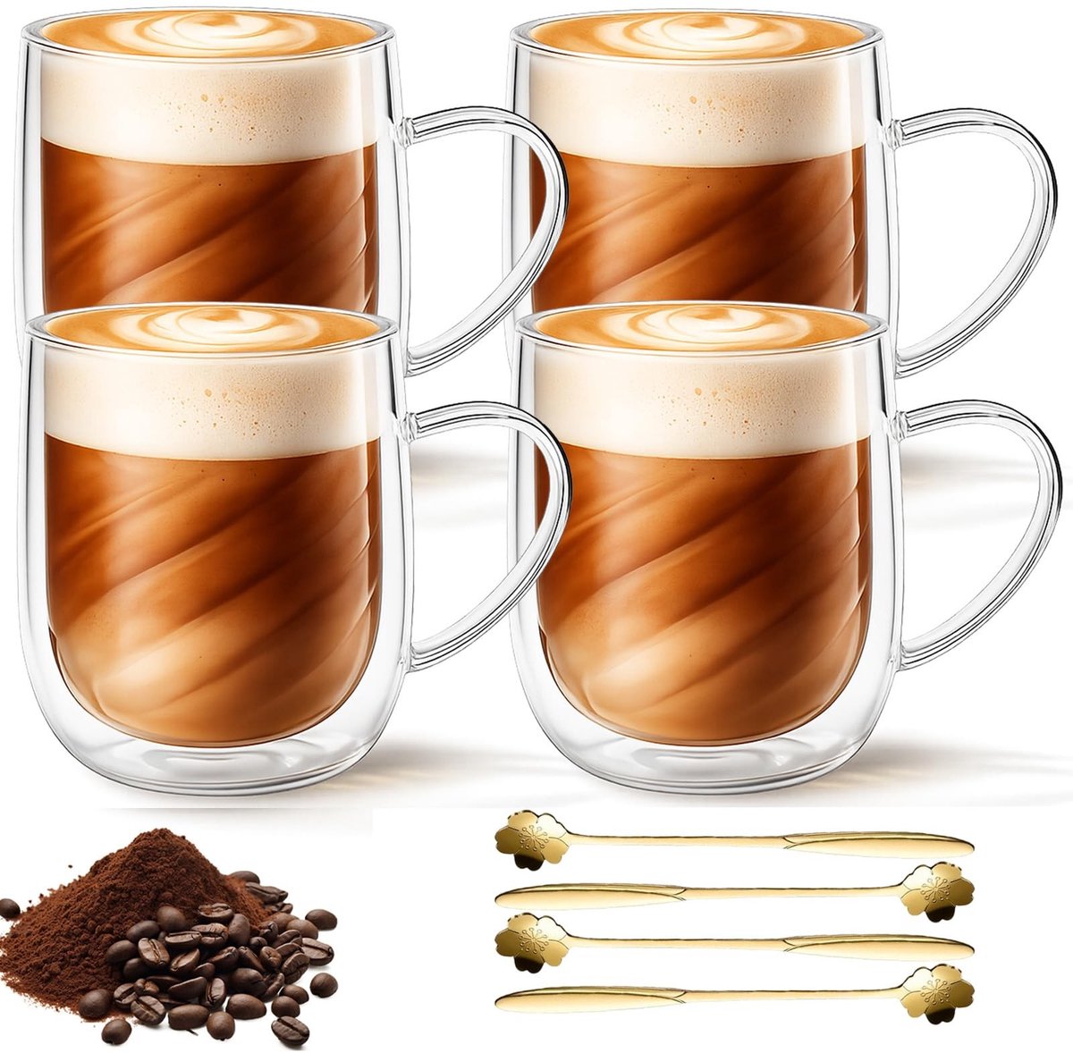 SolidKeus - Set van 4 Dubbelwandige Latte Macchiato Glazen van 350 ml