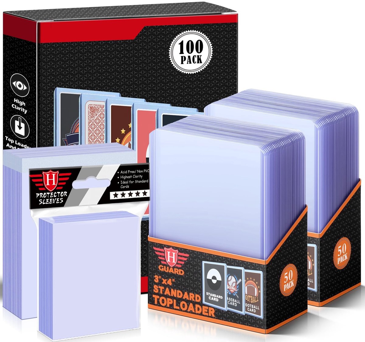 SolidKeus - 200 Pcs Toploaders en Soft Sleeves voor Trading Cards