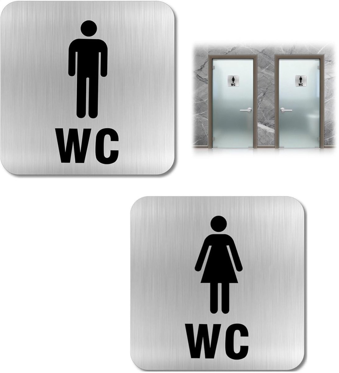SolidKeus - Set van 2 Zelfklevende Toiletsymbolen van RVS