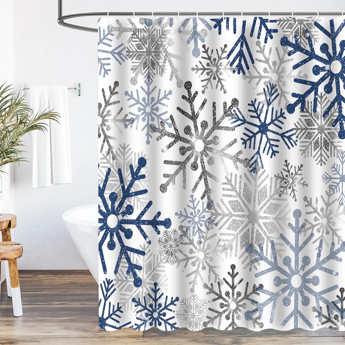 SolidKeus - Douchegordijn Waterdicht met Sneeuwvlokken 183 x 183 cm