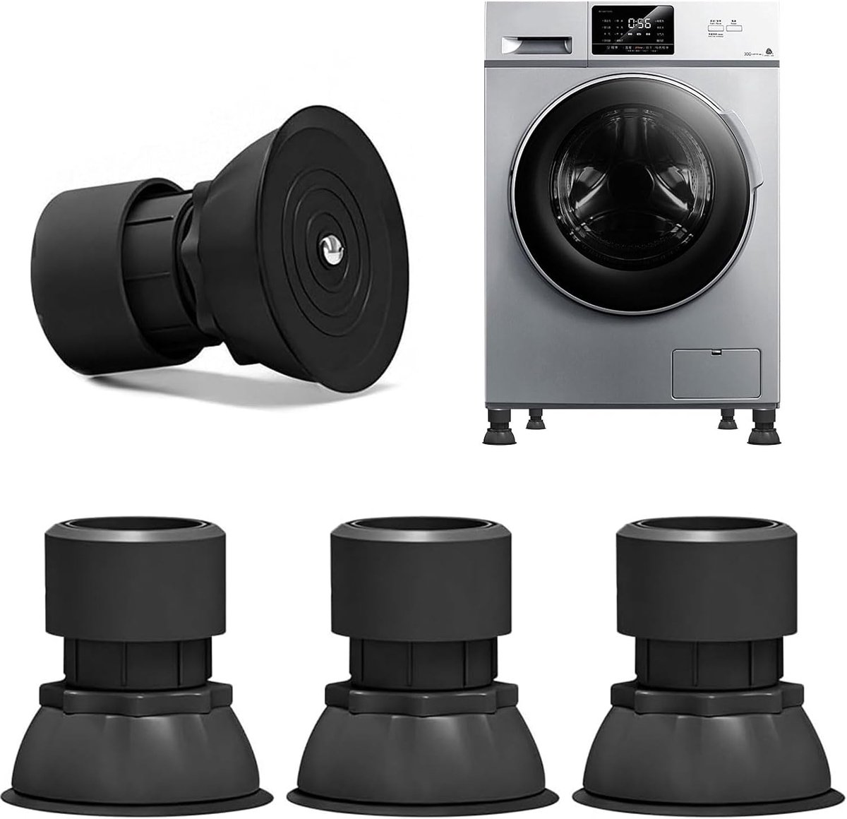 Dempers wasmachine, universele trillingsdemper voor wasmachine-droger, verstelbare hoogte 10-12 cm, wasmachine voeten voor wasmachines en droger