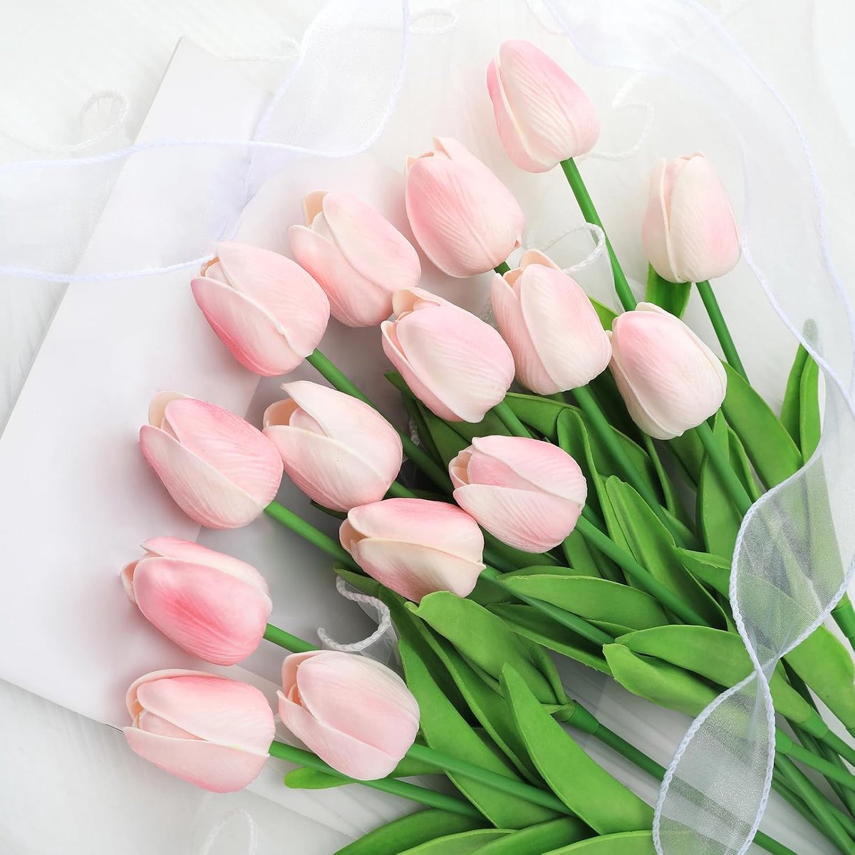12 stuks latex kunstmatige tulpen - nep tulpen kunstbloemen faux roze tulpen echte touch bloem voor thuiskantoor bruiloft decoratie (roze)