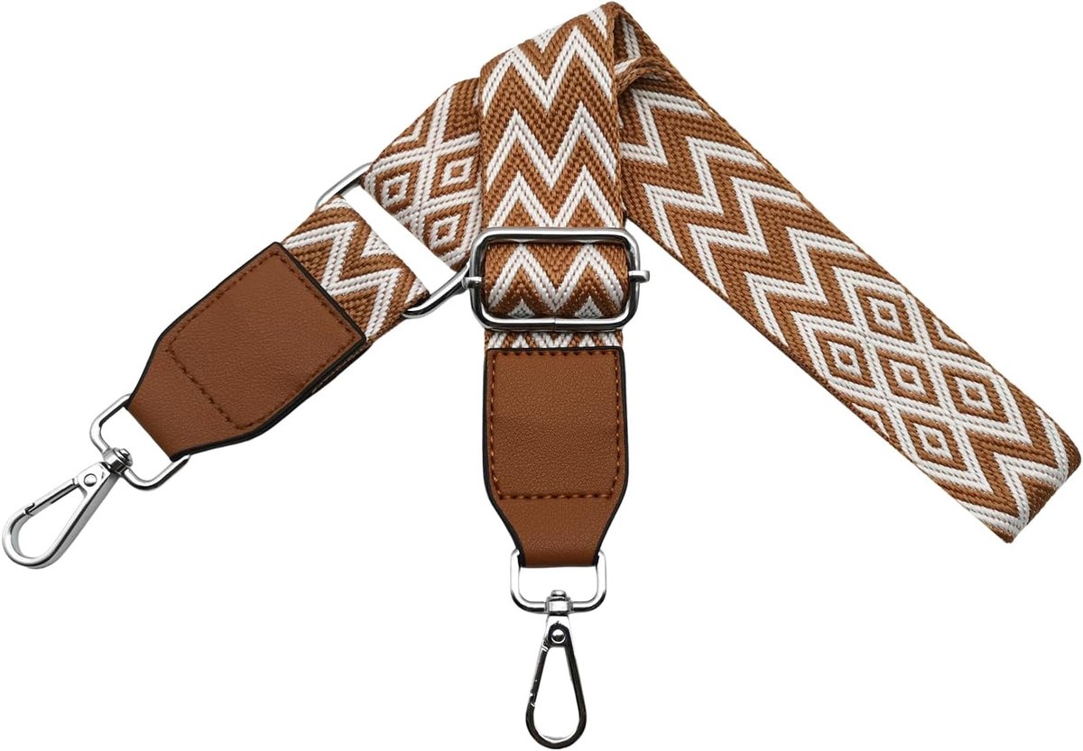 Tasriemen om te wisselen, schouderriem voor tassen, breed, 3,8 cm, van leer met zilveren karabijnhaak, schouderriem, tasriem voor dames, doe-het-zelf accessoires, bruin, W07