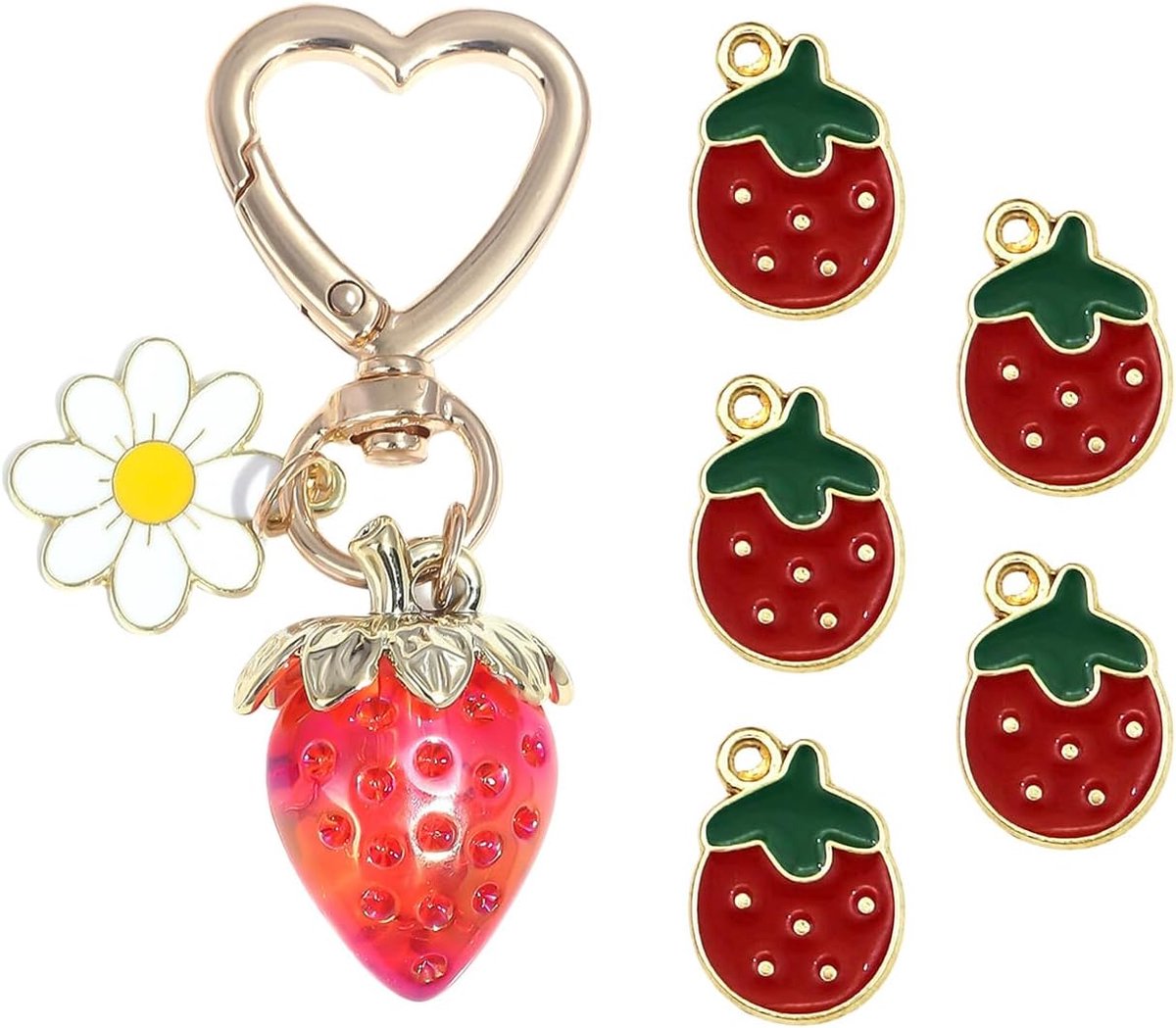 1 Aardbei Daisy Sleutelhanger, 5 Aardbei Hanger Hangers, Auto Decoratie Sleutelhangers, Creatieve Tas Hangers, Diy Handgemaakte Sieraden Accessoires.