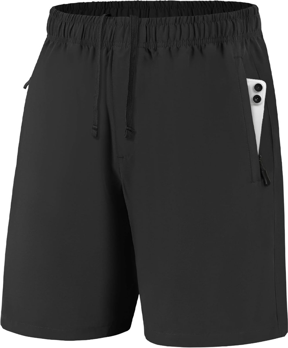 Shorts voor heren, sneldrogend, licht, ademend, met zakken met ritssluiting, trainingsbroek voor fitness, joggen