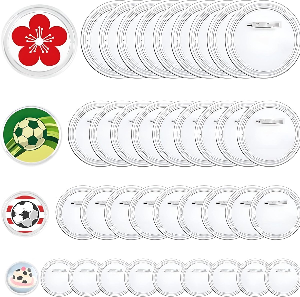 40 Stuks Zelf Maken Transparante Buttons 25/37/44/58 mm - Doe-Het-Zelf Buttonpinnen Acryl Met Veiligheidsspeld voor Foto's, Kleding - Zonder Buttonmachine