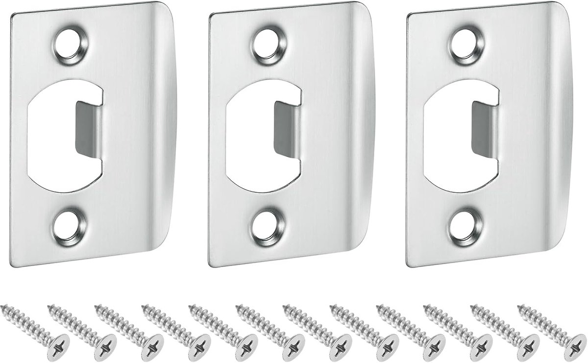 3 stuks deursluitplaten, 57 mm x 45 mm, roestvrij staal, vervanging voor deurkozijnen, deurvleugelversterking, zilver