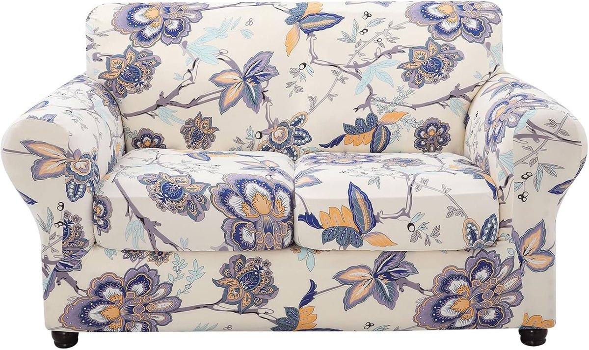 Hyha Bankhoes, loveseat hoezen, bloemenpatroon, stretch, bedrukt, 3-delig, bankhoezen voor 2 aparte kussens, bankovertrek, wasbare meubelbeschermer voor honden (Loveseat, Vintage Flower)